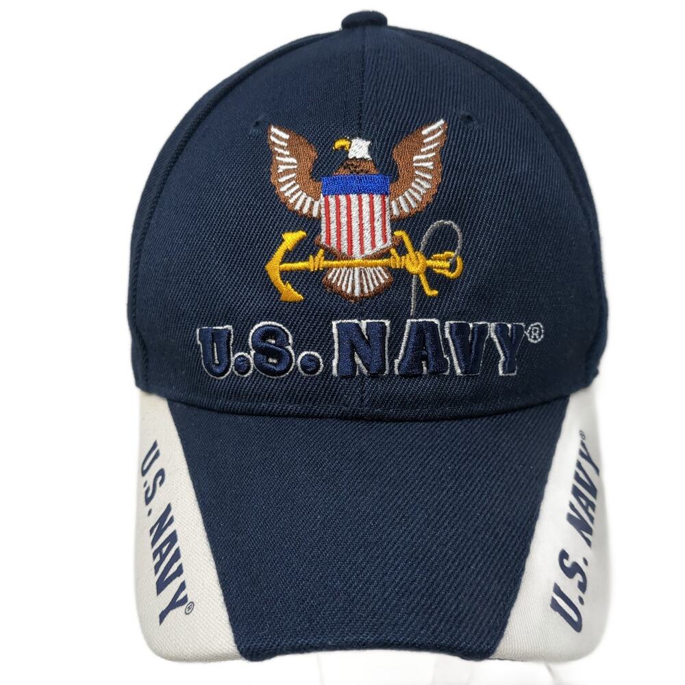 U.S. Navy Strapback Baseball Cap Blue One Size Adjustable Embroidered Poly JWM